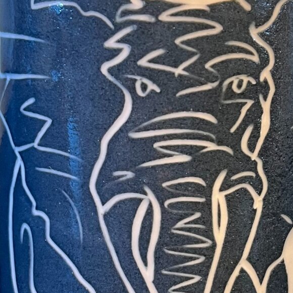Handcrafted  Embossed Elephant Pottery Mug with Sgraffito Style Woodcut Look - Picture 10 of 10